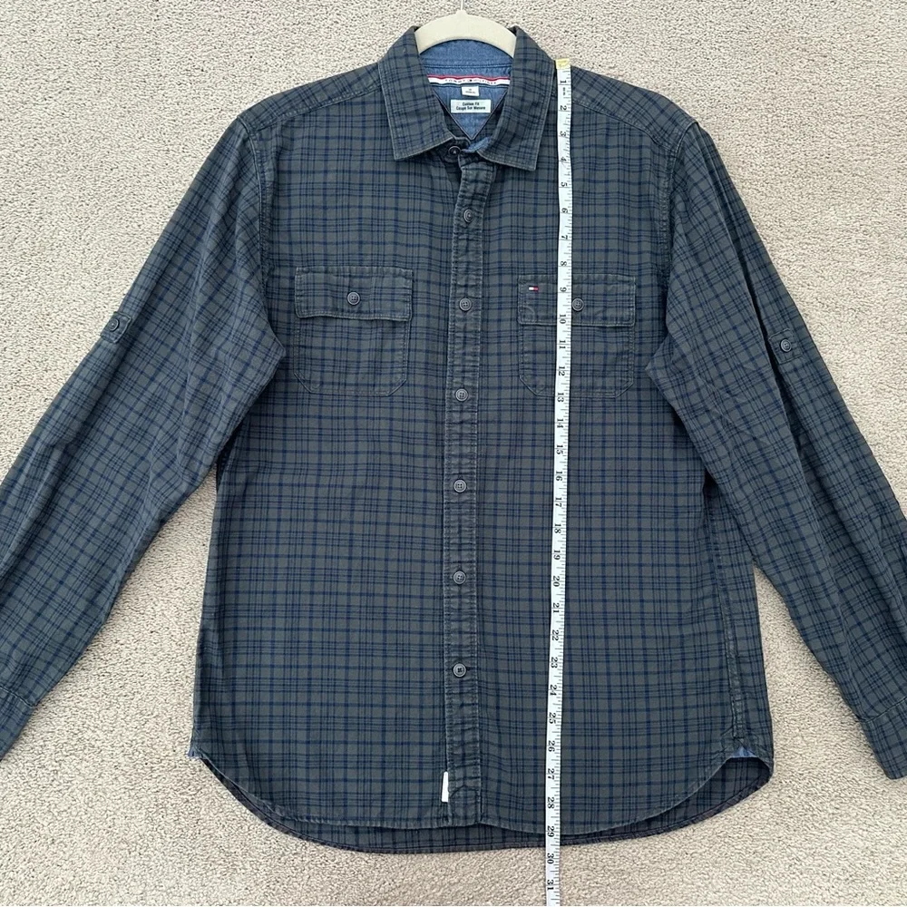 Tommy Hilfiger Green & Navy Checkered Plaid Button Down Shirt